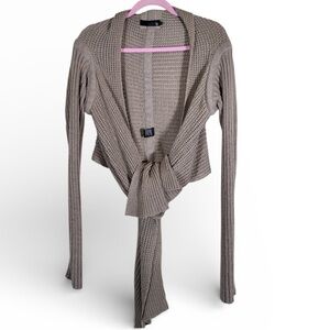 Isabel Lu Grey Chunky Knit Cardigan Sweater Womens XS Boho Lagenlook Asymmetric